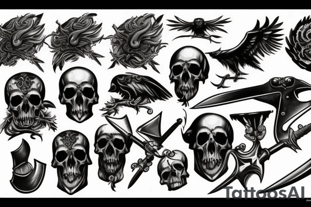 Crow blood swords skulls tattoo idea