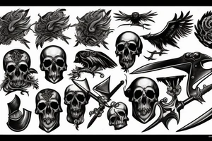 Crow blood swords skulls tattoo idea