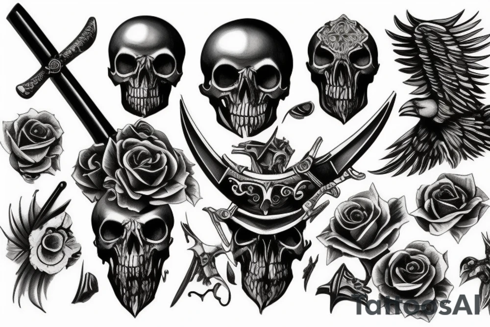 Crow blood swords skulls tattoo idea