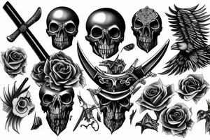 Crow blood swords skulls tattoo idea