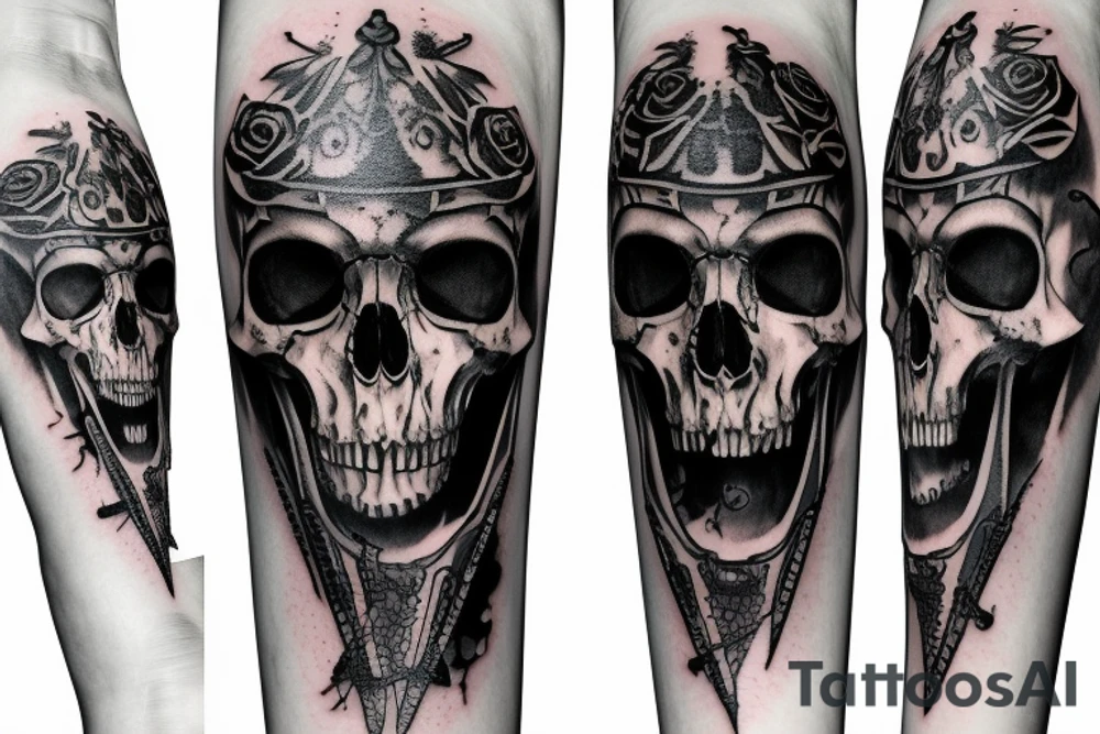 Crow blood swords skulls tattoo idea