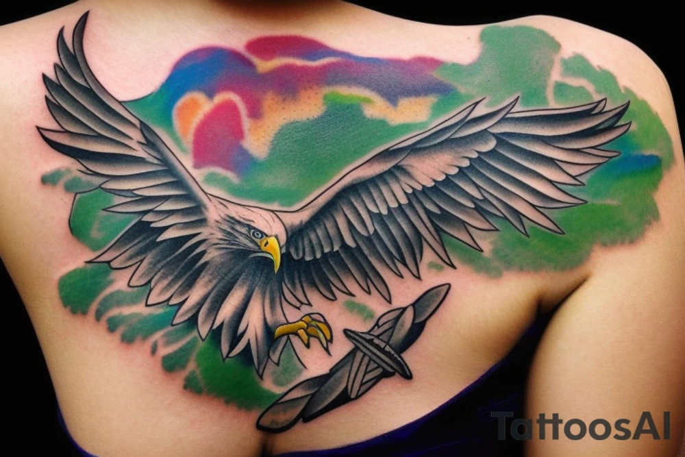 Eagle flying over a golf green tattoo idea