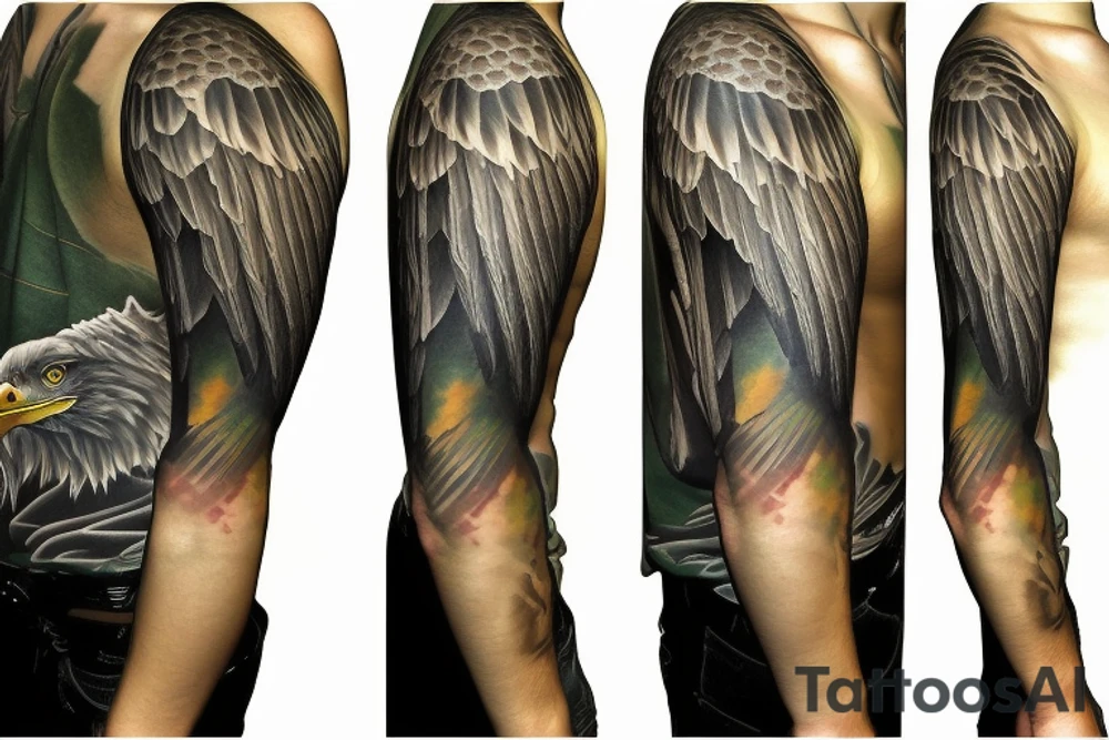 Eagle flying over a golf green arm sleeve tattoo idea