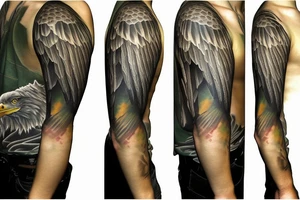 Eagle flying over a golf green arm sleeve tattoo idea