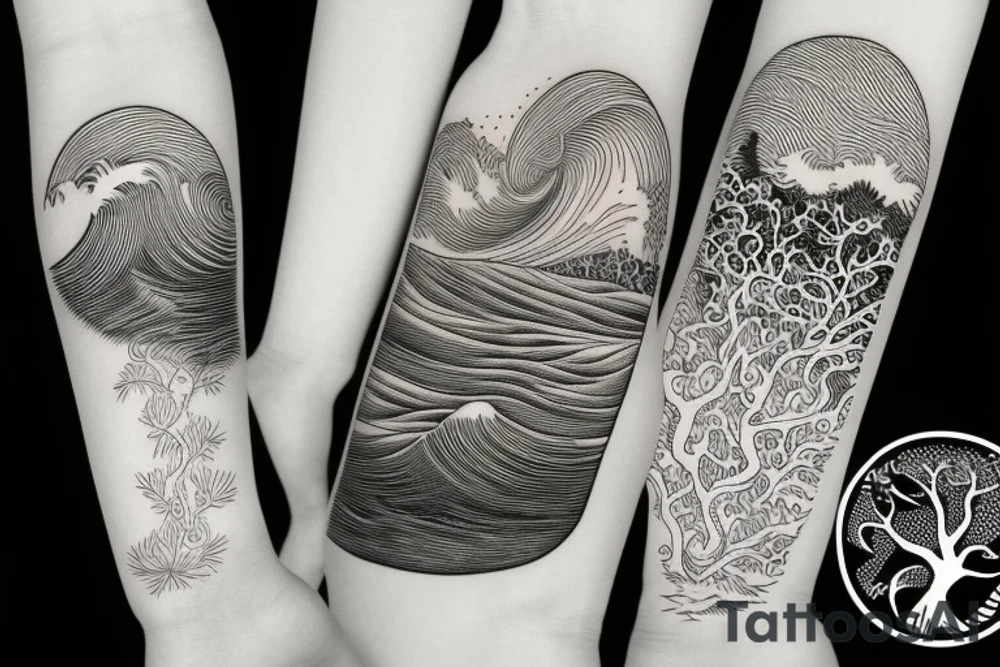 Australia and ocean wave with nature scene and tree tattoo idea