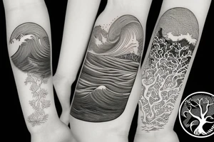Australia and ocean wave with nature scene and tree tattoo idea