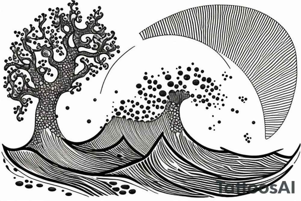 Australia and ocean wave with nature scene and tree tattoo idea