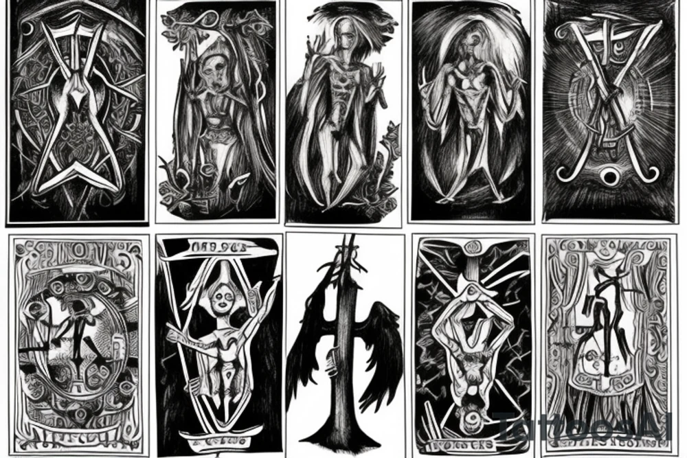 hanged man tarot gothic skul bones tattoo idea
