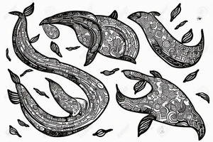 fine line style, whale, time, blockchain tattoo idea