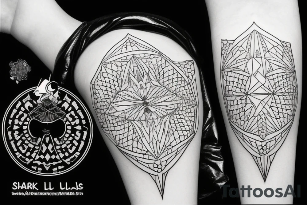 fine line style, shark, time, blockchain tattoo idea