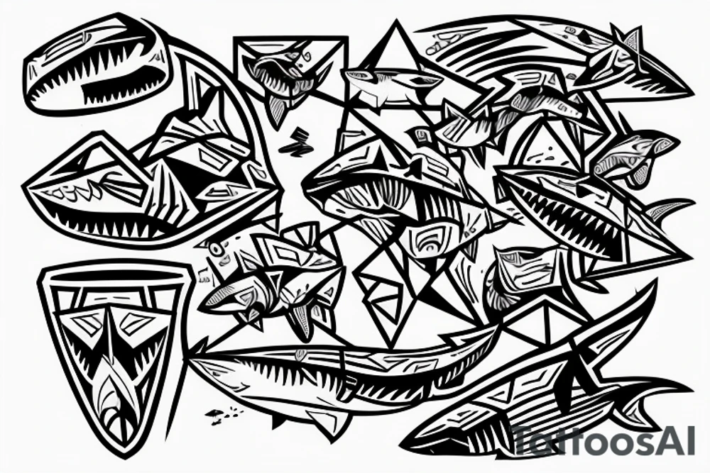 fine-line style, shark, time, blockchain tattoo idea