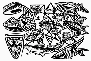 fine-line style, shark, time, blockchain tattoo idea