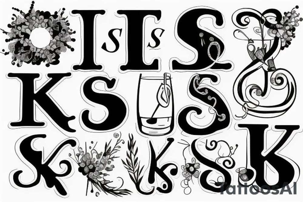 Letter S & K with a cocktail glass tattoo idea