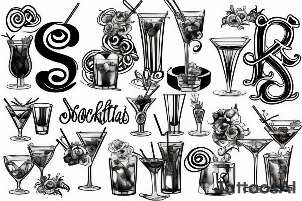 Letter S & K in a cocktail glass tattoo idea
