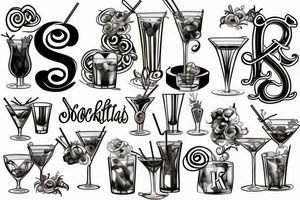 Letter S & K in a cocktail glass tattoo idea