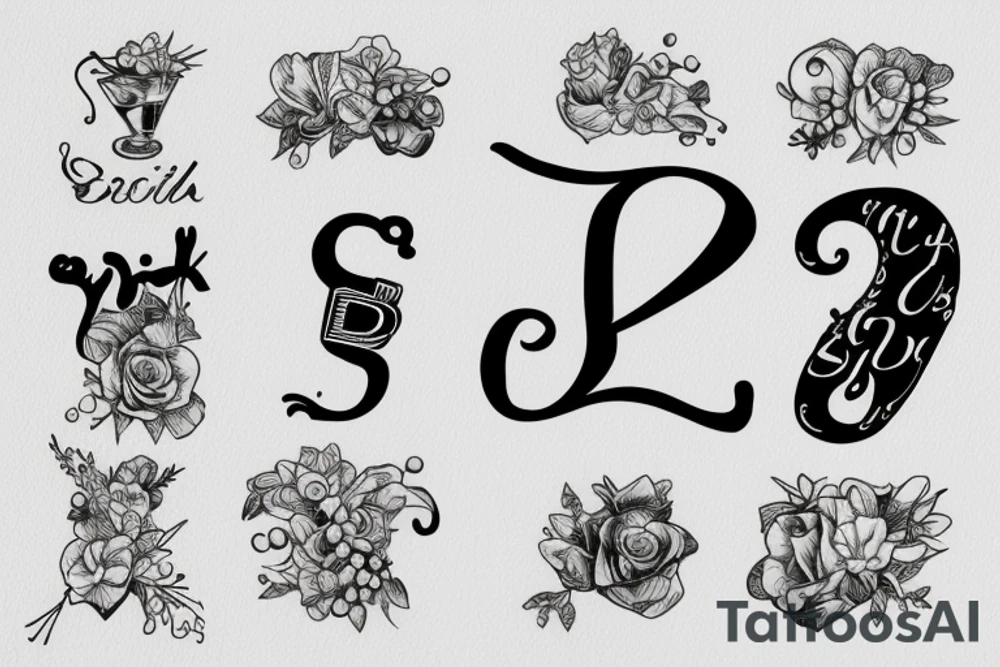 Letter S K in a cocktail glass tattoo idea