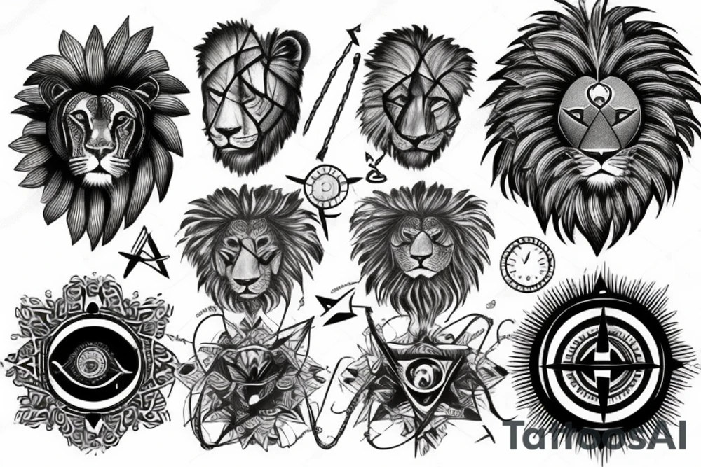 Lion with compass tattoo idea