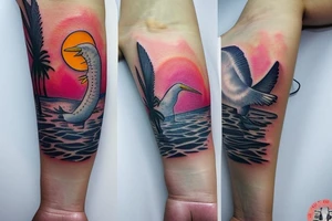 Sunset florida and a florida panter,great white heron,alligator curled around it above the sunset wrist tatoo tattoo idea