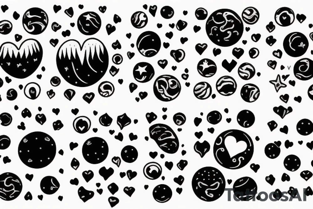 planet venus surrounded by stars in shape of a heart tattoo idea