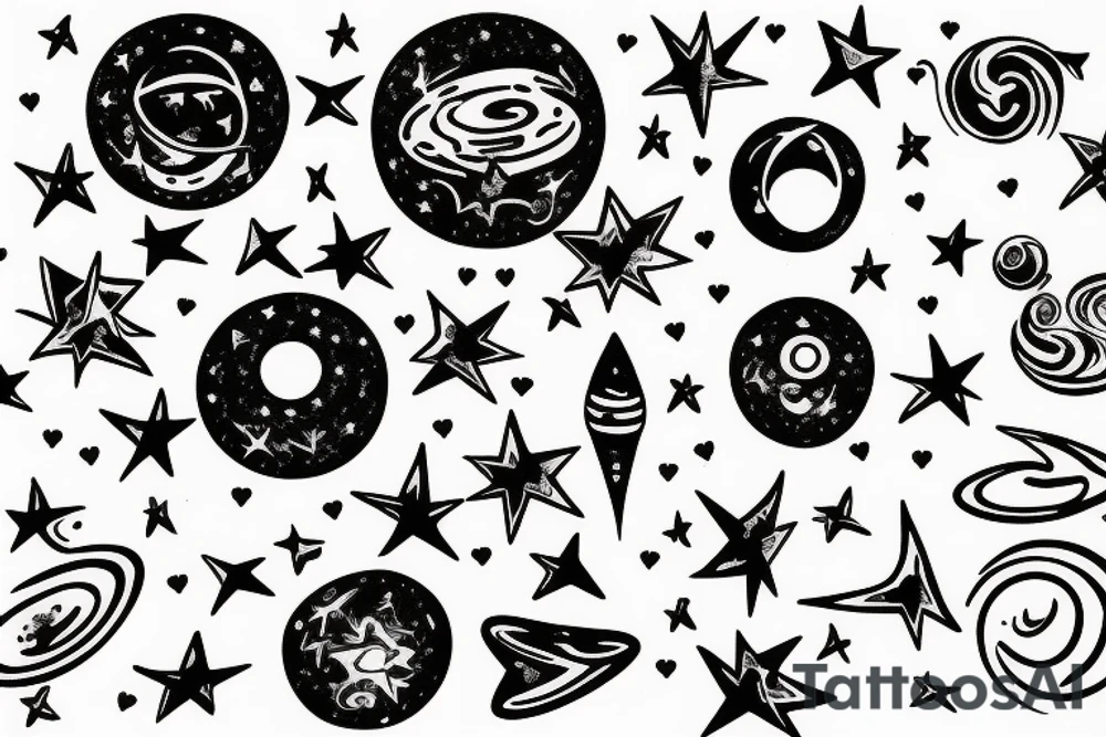 planet venus surrounded by stars in shape of a heart tattoo idea