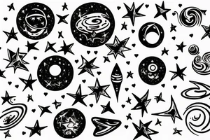 planet venus surrounded by stars in shape of a heart tattoo idea
