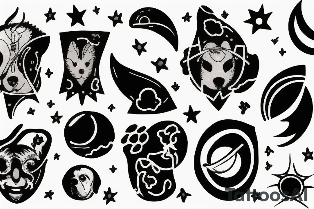 planet venus with a dogs head outline inside tattoo idea