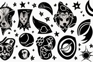 planet venus with a dogs head outline inside tattoo idea