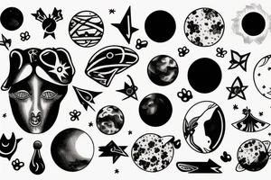 planet venus with a dogs head outline inside tattoo idea