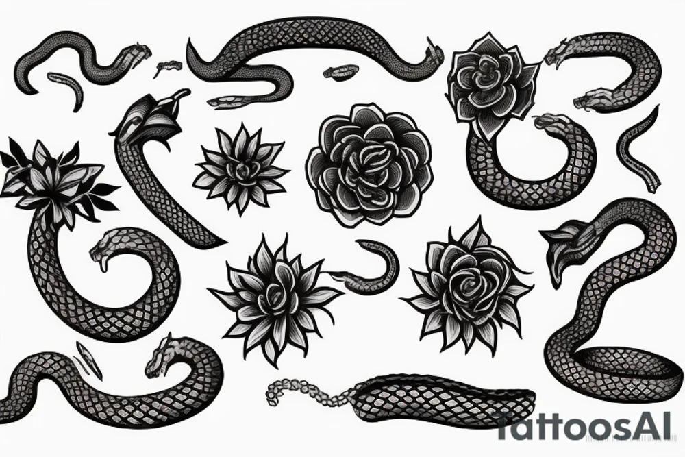 Flowers snakes and vines for arm tattoo idea