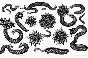 Flowers snakes and vines for arm tattoo idea