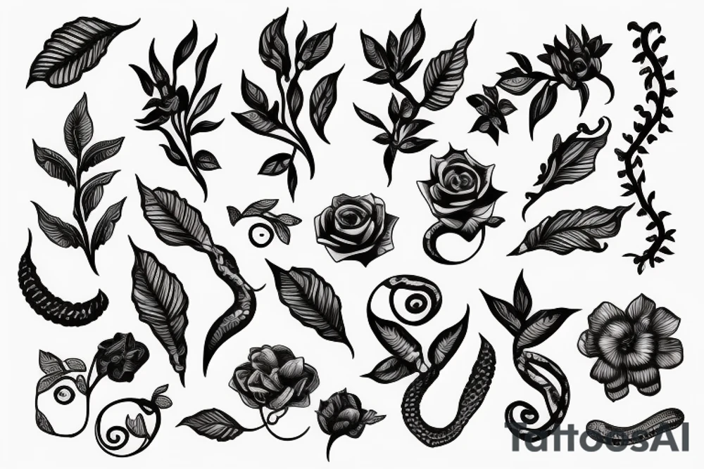 Flowers snakes and vines for arm tattoo idea