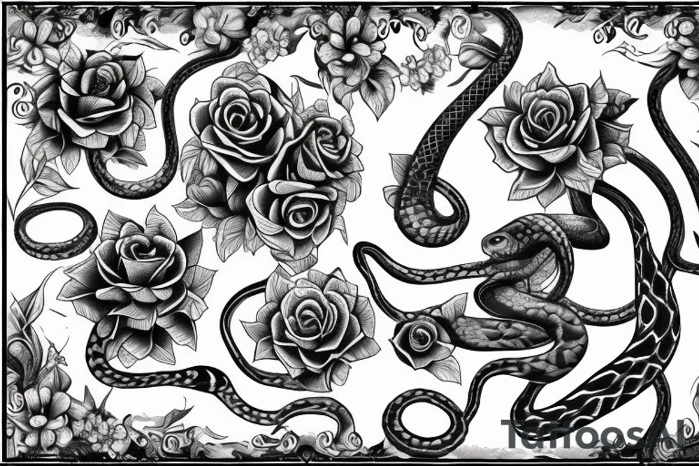 Flowers snakes and vines for arm tattoo idea