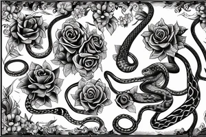 Flowers snakes and vines for arm tattoo idea