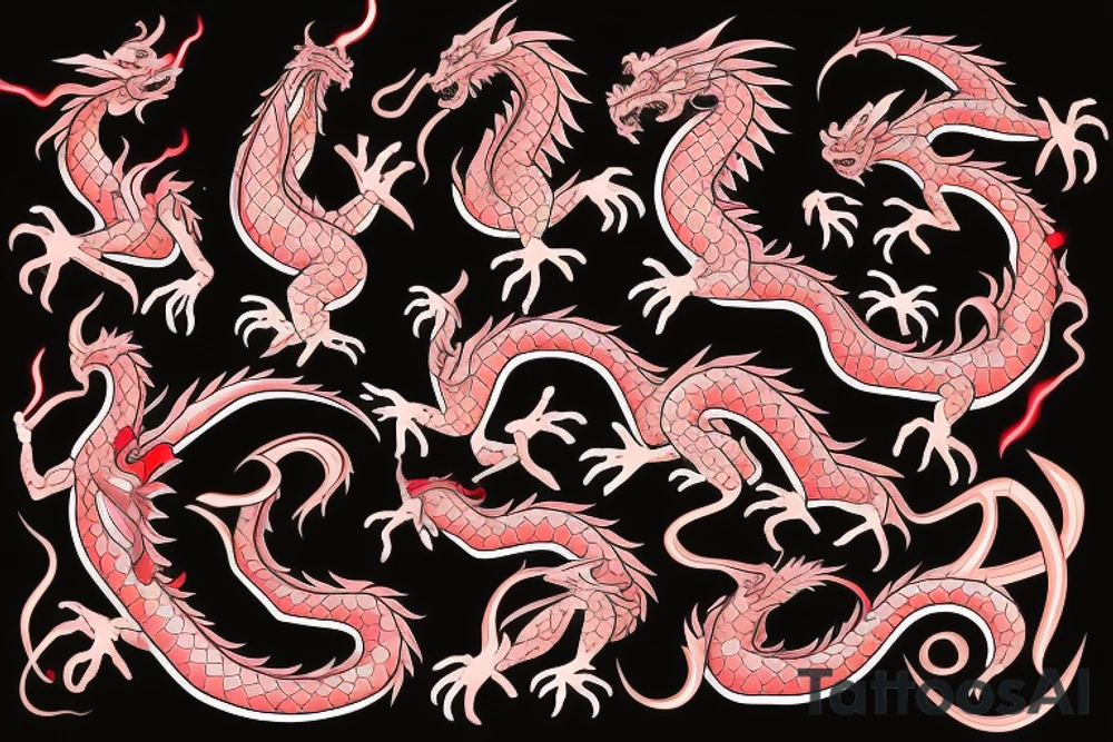 M shaped dragon with red flame and claws tattoo idea