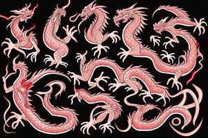 M shaped dragon with red flame and claws tattoo idea