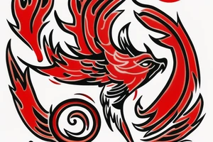 M shaped firebird with red flame and claws tattoo idea