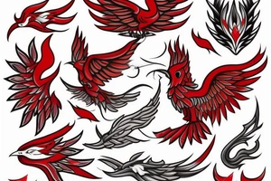 M shaped firebird with red flame and claws tattoo idea