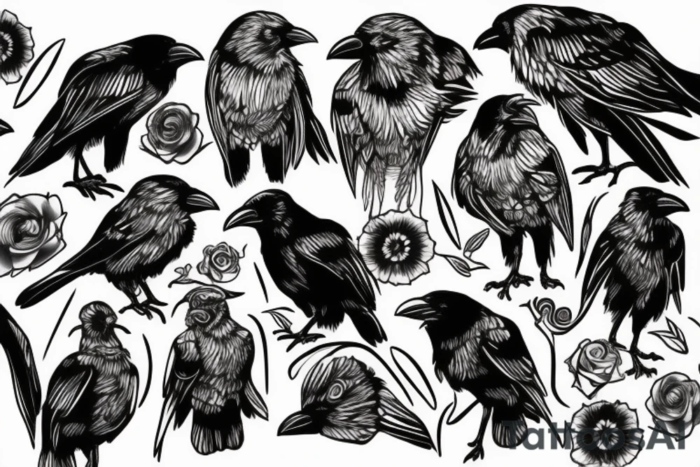 Crow on skull tattoo idea