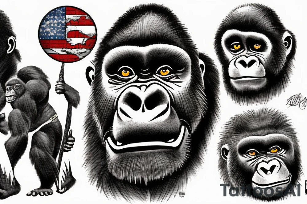 gorilla going to war tattoo idea