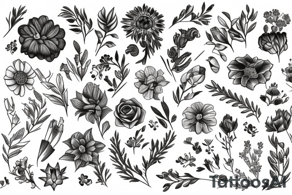 Mixed flowers tattoo idea