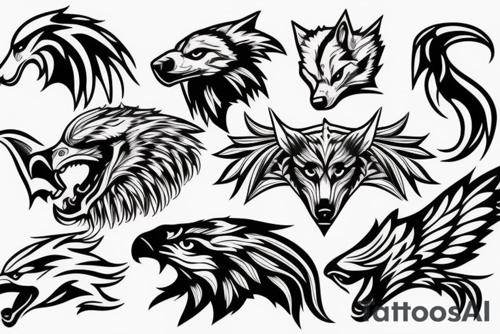wolf, eagle, racecar, devil tattoo idea