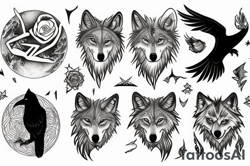 Wolf moon and raven tattoo idea