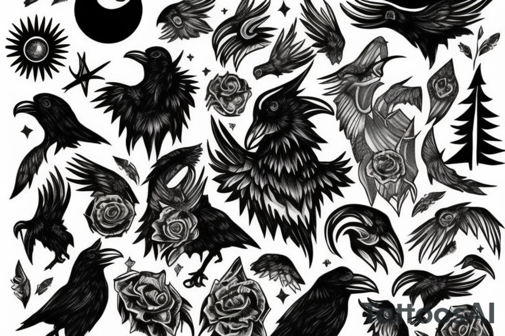 Wolf moon and raven tattoo idea