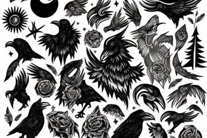 Wolf moon and raven tattoo idea