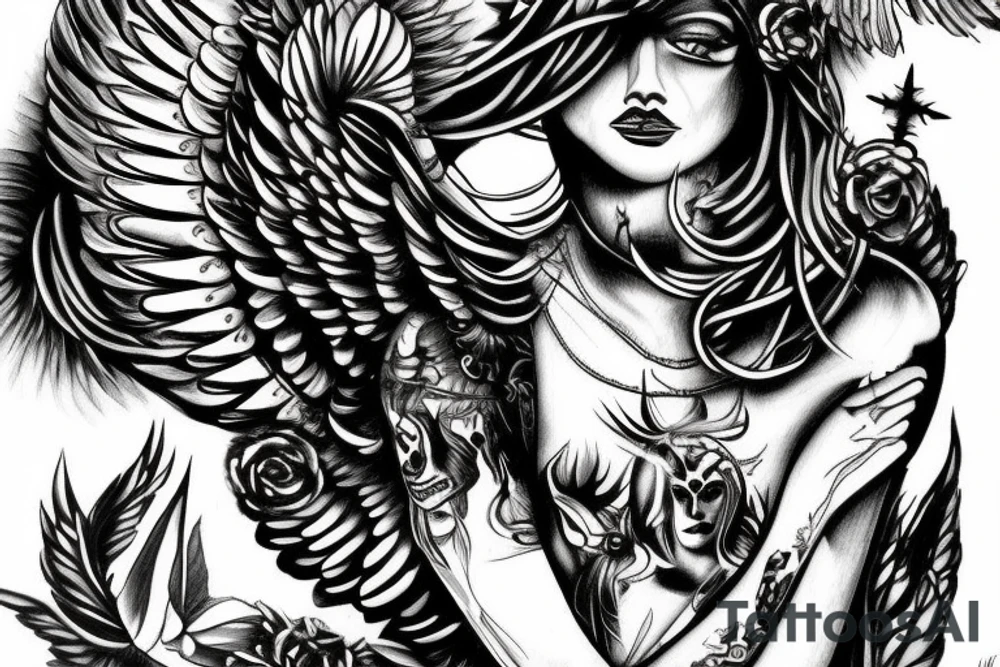The Fallen Angel painting focused around the eyes tattoo idea