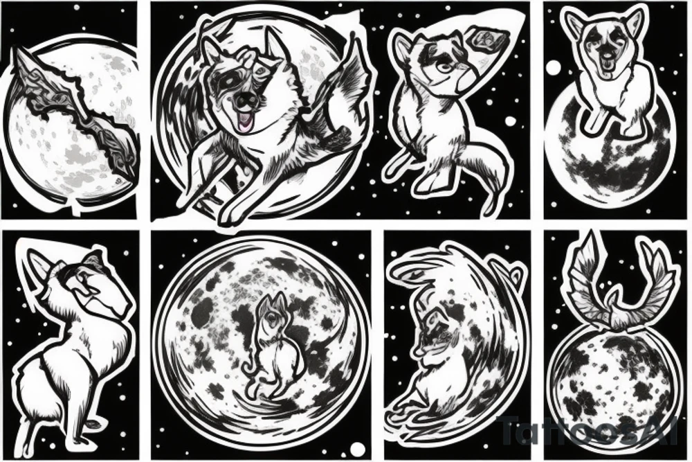 husky jumping over moon tattoo idea