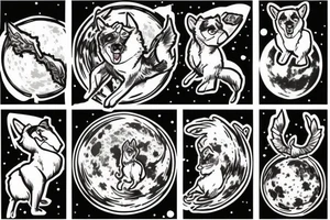 husky jumping over moon tattoo idea