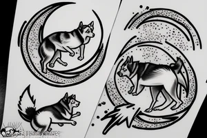 husky jumping over moon tattoo idea