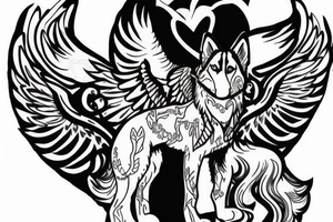 Husky with angel wings protecting a heart tattoo idea