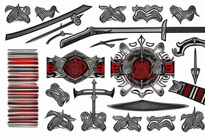 A medium sized sword or katana, surrounded by red and black lines tattoo idea